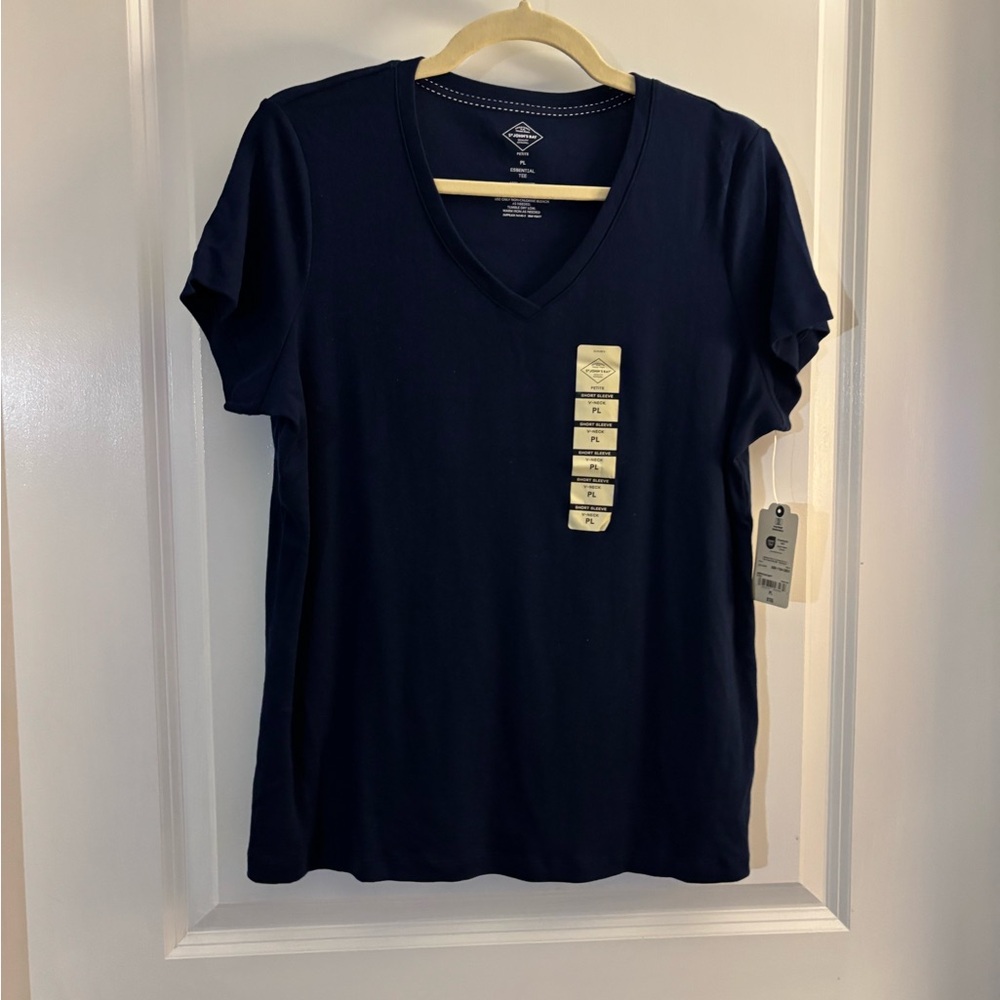 St John’s Bay Essential Tee V-Neck Women's Top - Navy Sz Large Petite NWT